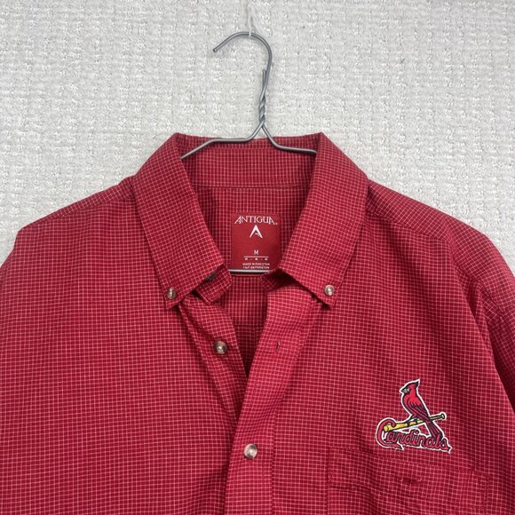 Antigua St Louis Cardinals Men’s M Baseball Long Sleeve Button Up RedPlaid Shirt - Picture 2 of 14